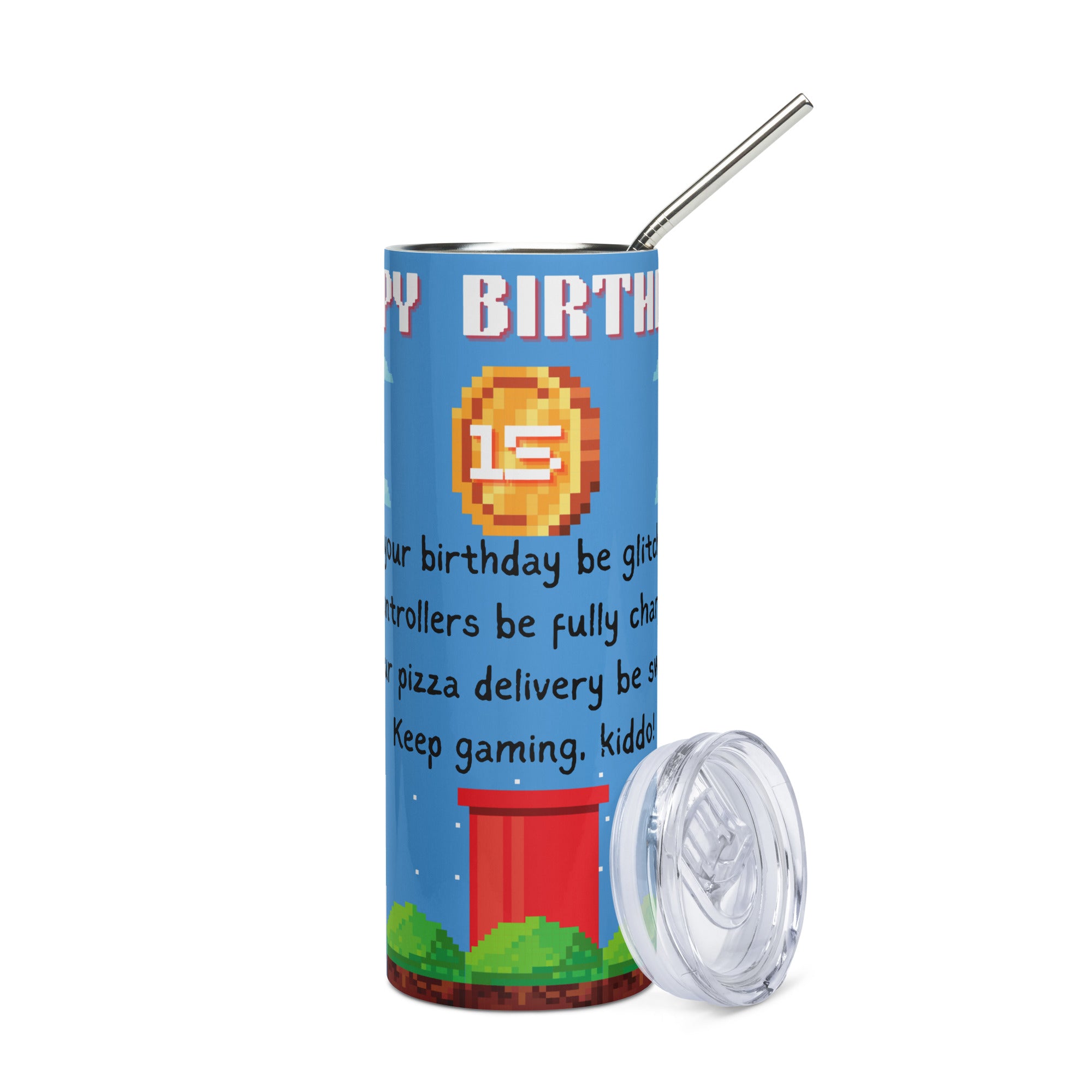 Boy 15th Birthday Tumbler - Game Coin